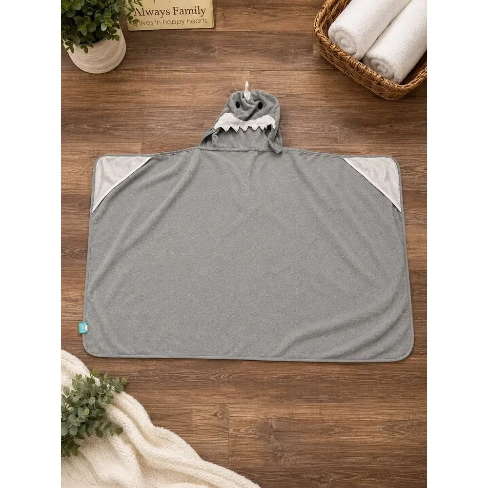 Pillowfort Kids Gray Shark Hooded Bath Towel Poncho Soft Wrap Cover-Up